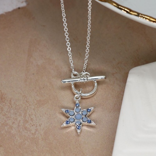 Silver & Blue Crystal Star T-Bar Necklace by Peace of Mind